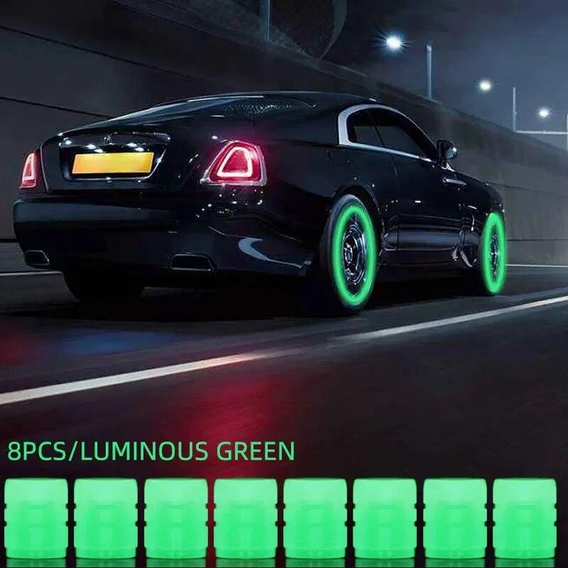 8Stck Leucht Ventil Motorrad Fahrrad Fahrrad Auto Rad Reifen Hub Kappe Fluoreszierende Nacht GlowingLuminous Ventil Stengel Kappen Dekor: Grün
