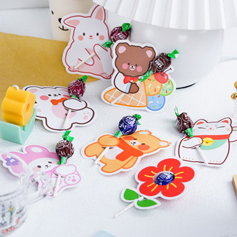 Cartes de décoration de sucettes de dessin animé mignon, 50 pièces, insectes abeilles coccinelle lapin, fournitures de fête d'anniversaire et de mariage, de bonbons pour enfants