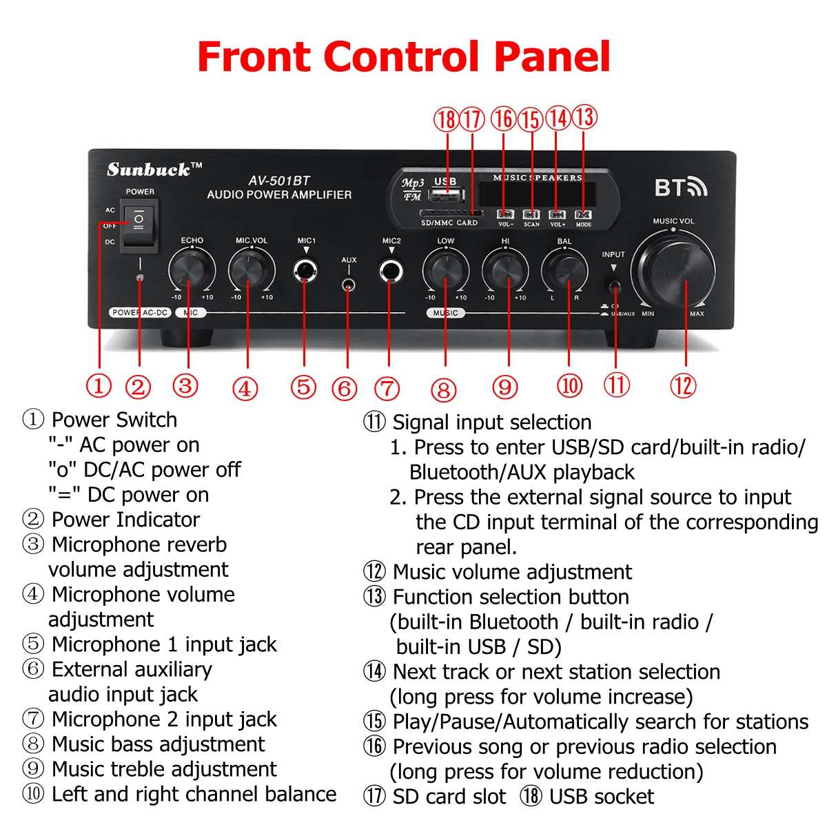 1200W 12V/110V-220V Home Car bluetooth Power Amplifier With Remote Control HiFi Stereo Digital AMP 2x Mic AUX USB SD Card Input