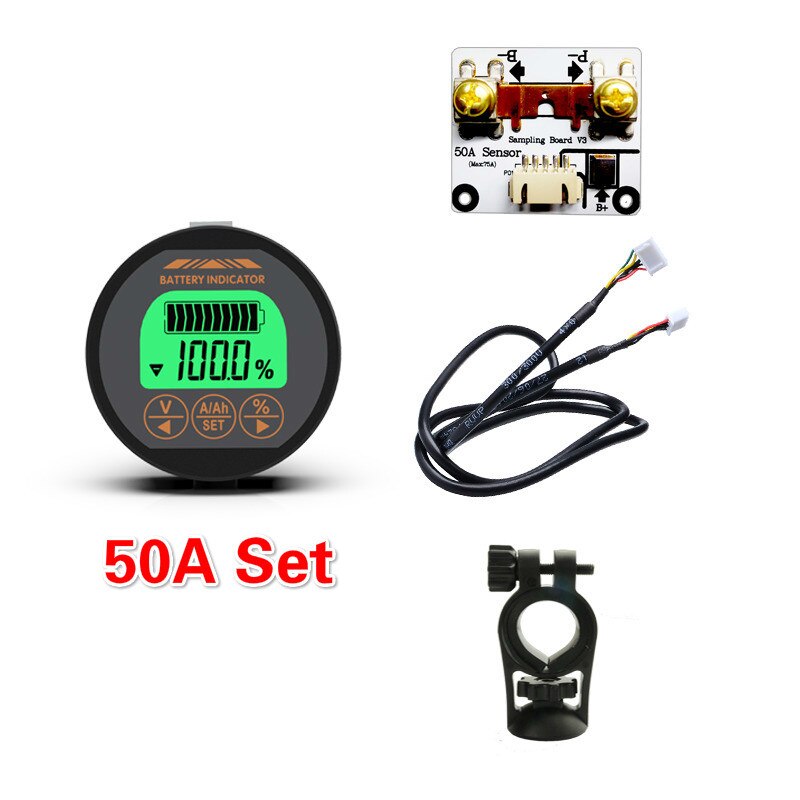 Electric Bike Battery Tester Battery Capacity Monitor Indicator E-bike Lithium Battery Ammeter Voltmeter Voltage Current Meter: 50A Set