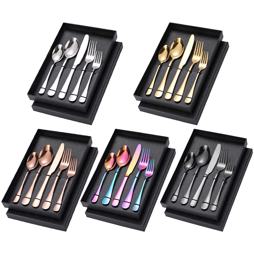 5Pcs Travel Stainless Steel Flatware Reusable Eating Tableware Picnic Cutlery Service Dinnerware Dinner Utensils Set