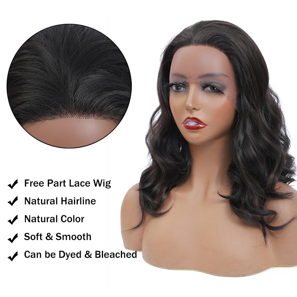 X-TRESS Dark Brown Lace Front Wig Medium Length Synthetic Wavy Wigs for Black Women Free Part Lace Wigs with Natural Hairline
