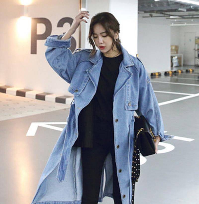 Trench Coat Women Loose denim trench coat female long single-breasted Outwears