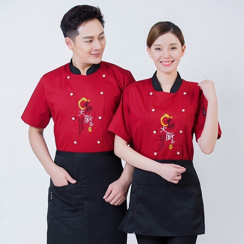 Chef uniforme Chef chapeau et femmes manches courtes été gâteau boutique Restaurant hôtel dos cuisine travail vêtements respirant mince