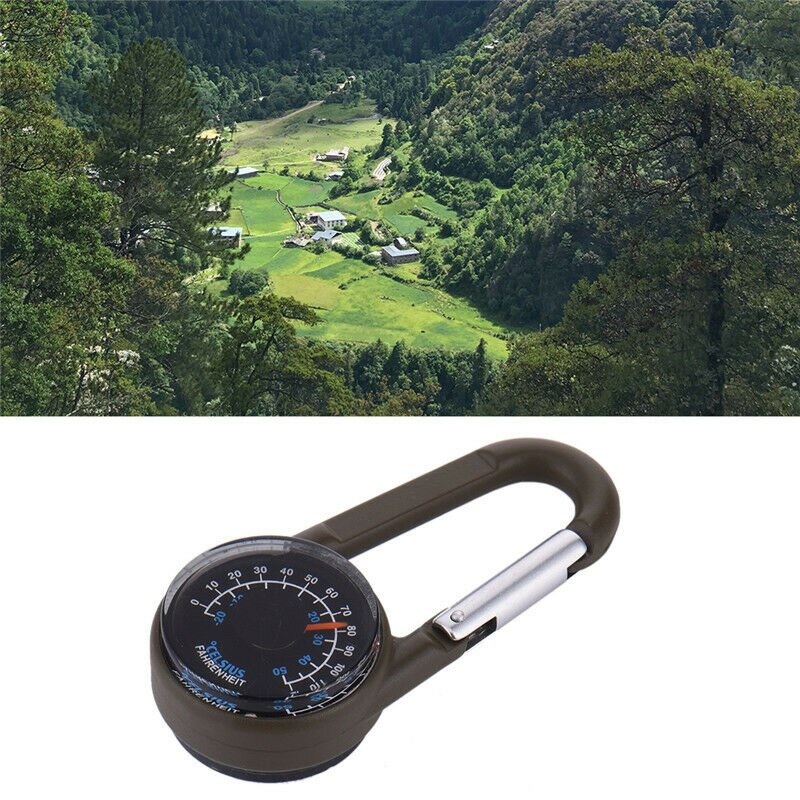 2 Stuks 3 In 1 Aluminium Karabijnhaak Kompas Thermometer Sleutelhanger Sleutelhanger Voor Wandelen Camping