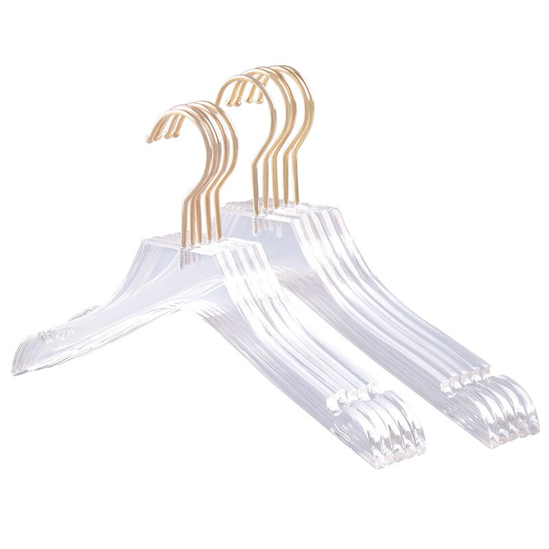 Clear Acrylic Clothes Hanger with Gold Hook, Transparent Shirts Dress Hanger with Notches for Lady Kids 5 Pcs