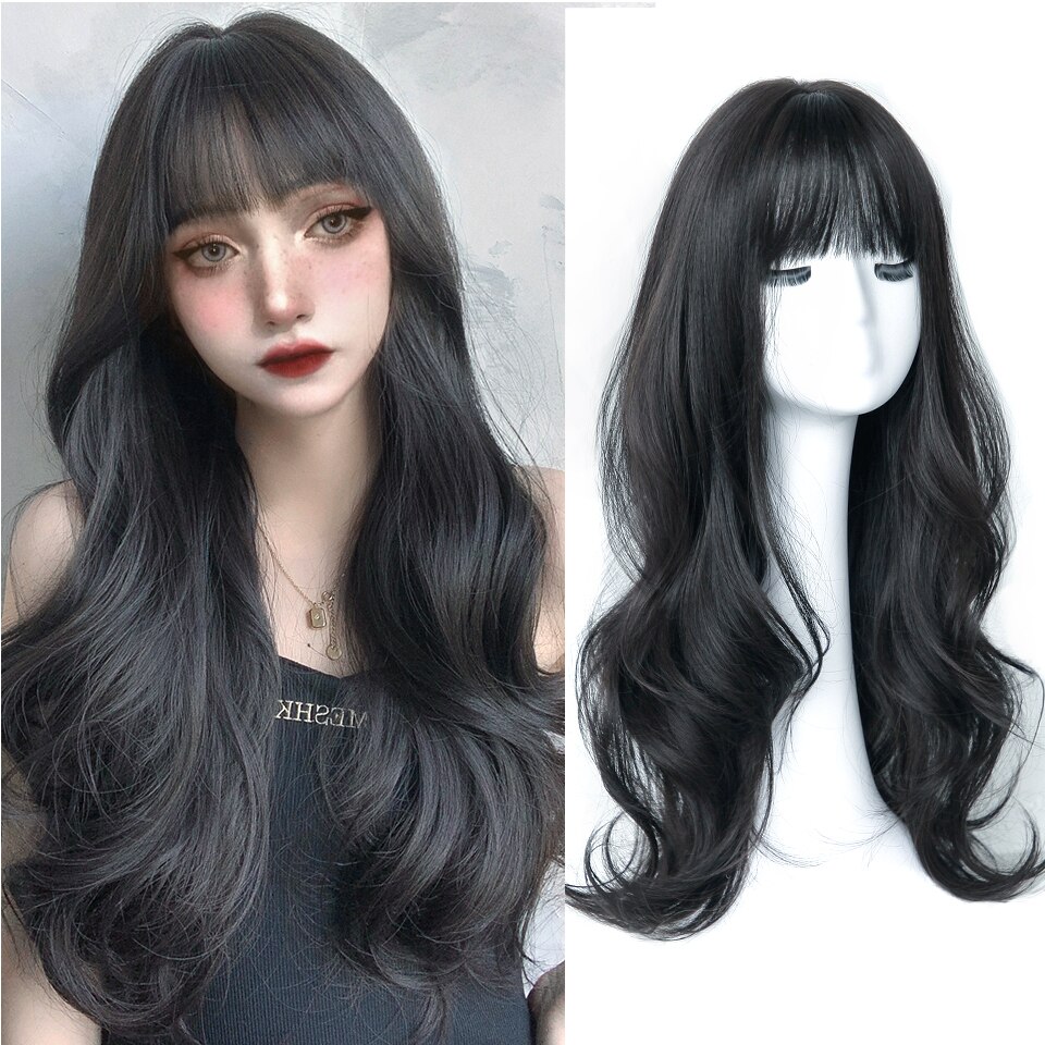 HOUYAN 22 Inch Long Wavy Wig with Bang Red Hair Cosplay Wig Heat Resistant Synthetic Hair Wigs: P12/613