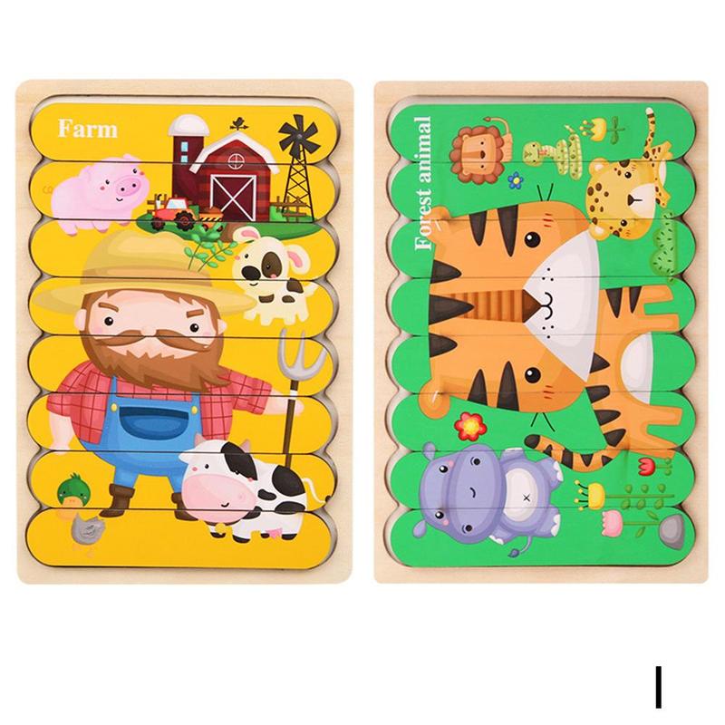 1pc Kids Wooden Toy Double-sided 3d Puzzle Stories Strip Puzzle Stacking Jigsaw Montessori Toy for Children Education: I