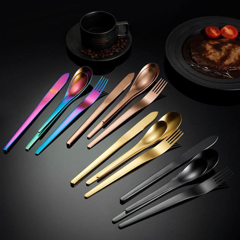 1PC Colorful Mirror Stainless Steel Flatware Knife Fork Spoon Teaspoon Cutlery Tableware For Home Kichen Party Dishwasher