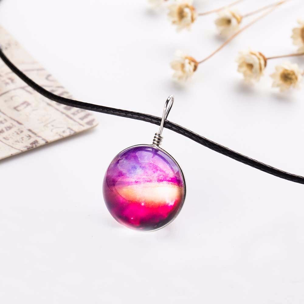 Nebula Ruimte Universe Galaxy Ketting Sterren Glas Bal Hanger Kristal Collares Planet Patroon Lederen Ketting Ketting Voor unisex: A 10