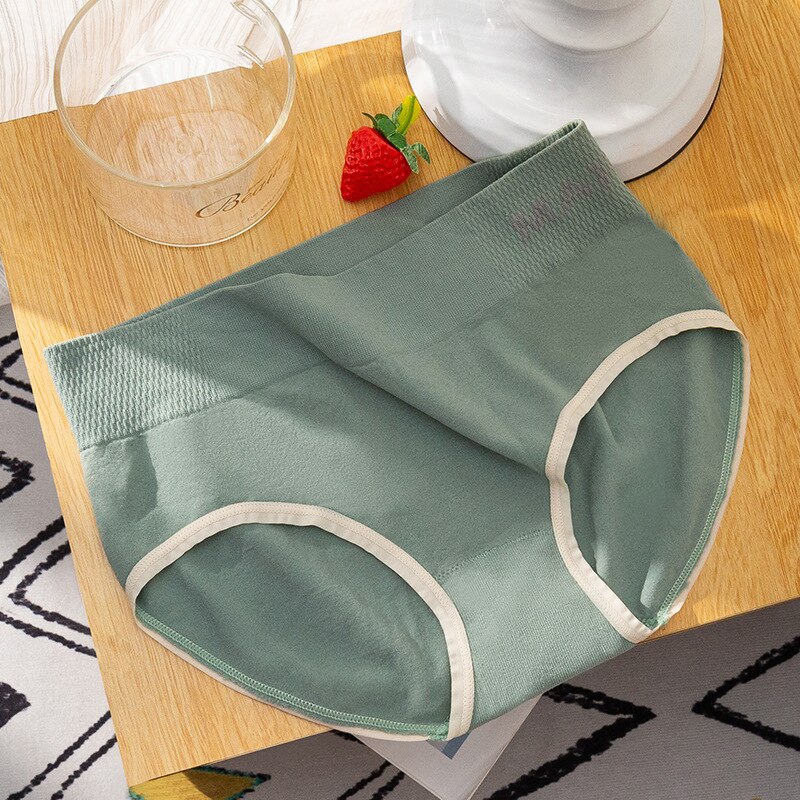 Ropa interior deportiva sin costuras de cintura media-alta para mujer, bragas japonesas antibacterianas de algodón, estiramiento de cadera y Barriga, talla grande: Green