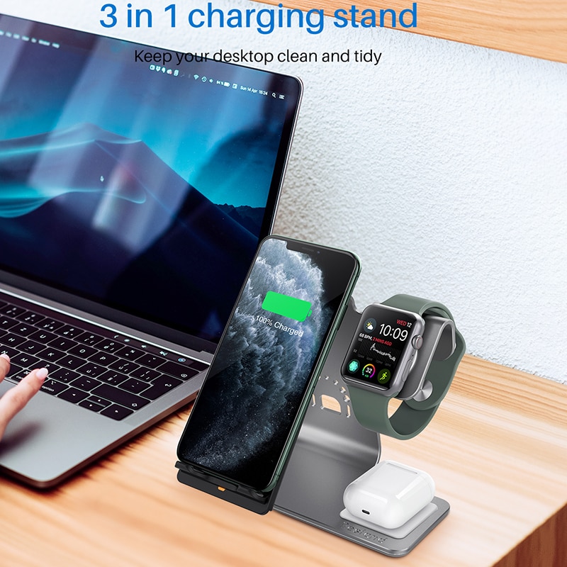 Bonola ti-mezclle 3 in1 cargador inalámbrico rápido para iPhone11/11Por/XsMax cambio inalámbrico para AirPods base de carga para iWatch4/3