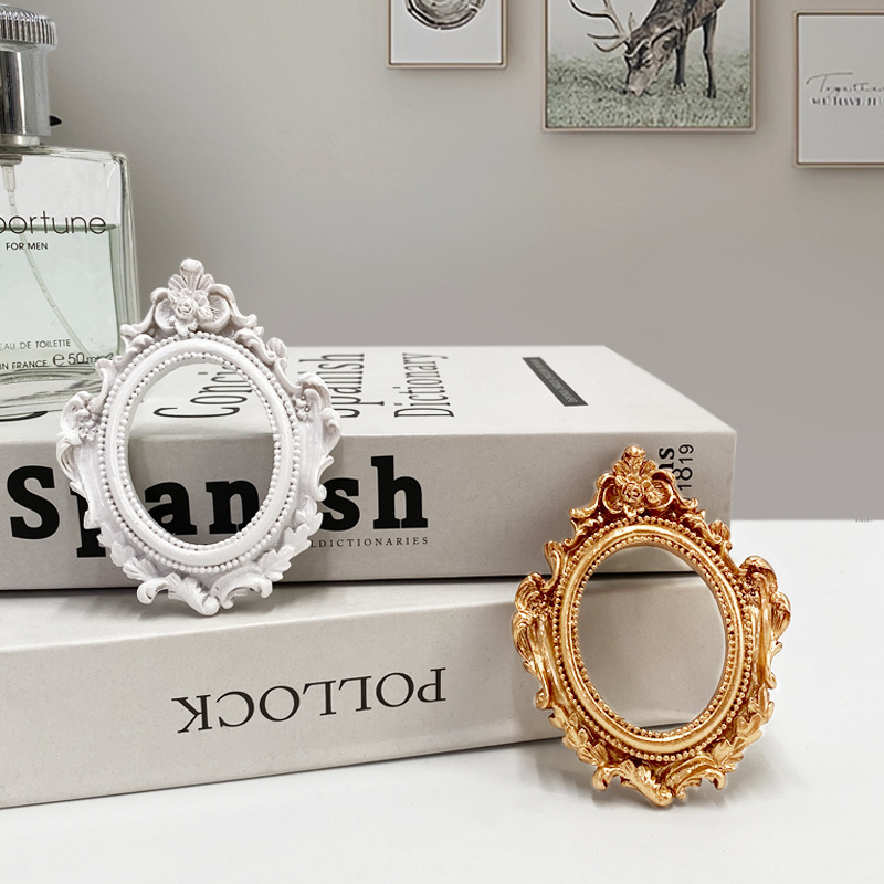 Mini marco de fotos dorado de resina europea, modelo en miniatura, marco de fotos, funda de teléfono DIY, accesorios de decoración, materiales