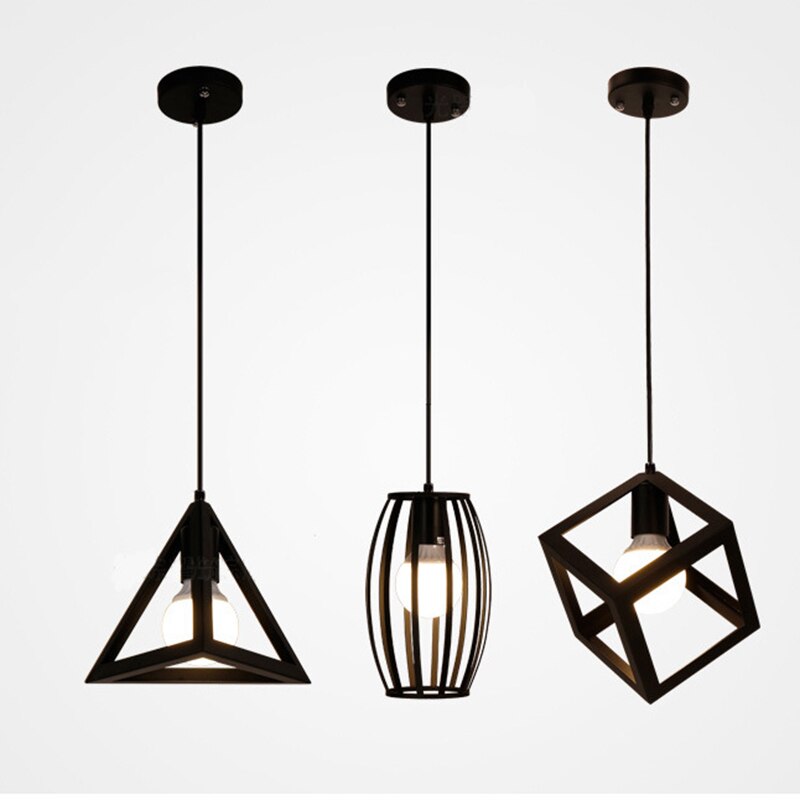 Retro industriel geometrisk sort led jern pendellamper indendørs belysning korridor restaurant soveværelse sengekasse hængelampe