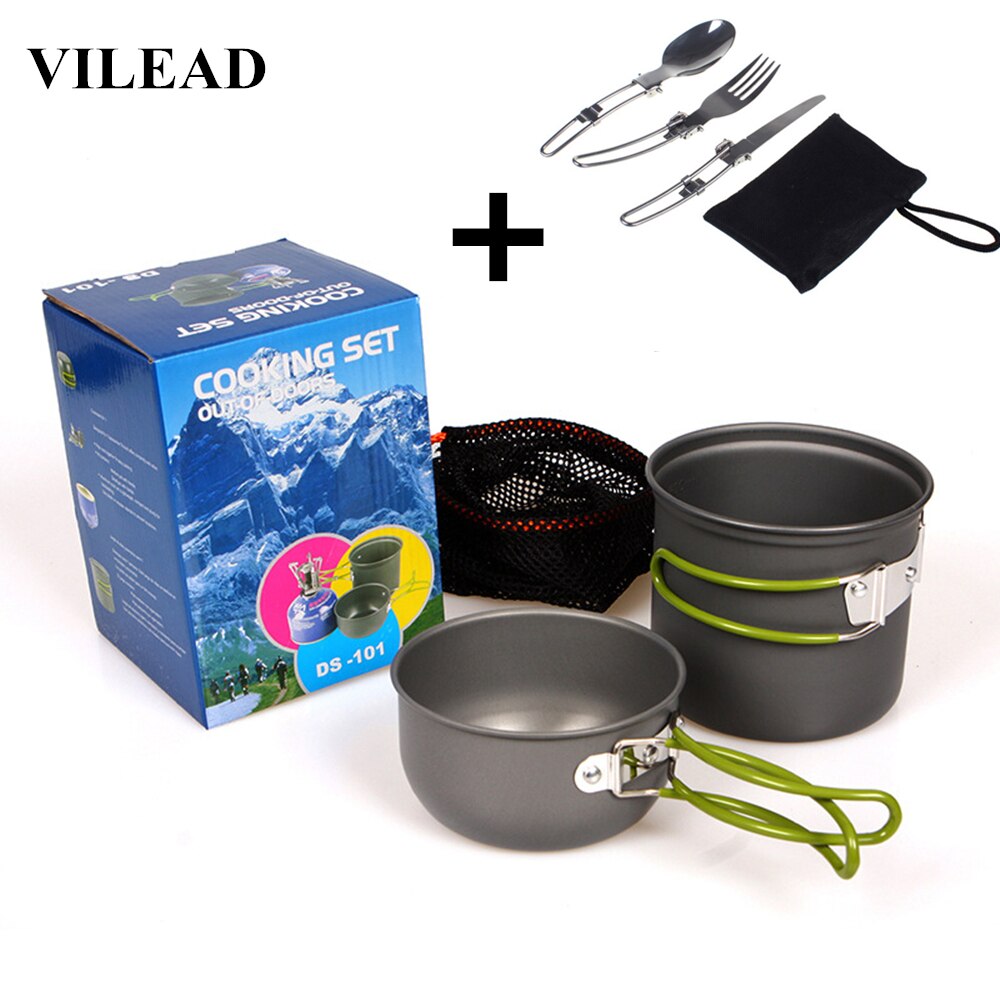 Vilead Draagbare Outdoor Servies Camping Wandelen Reizen Gebruiksvoorwerpen Picknick Kookgerei Kom Pot Pan Set Voor 1-2 Mensen: Default Title