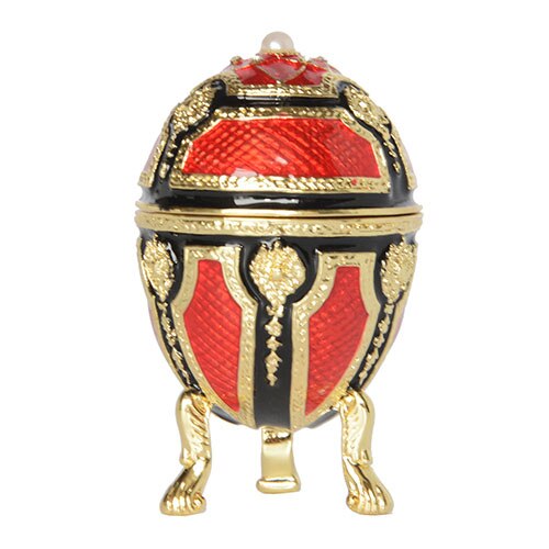 Mini Vintage Egg Trinket Box Easter Enameled Egg: red