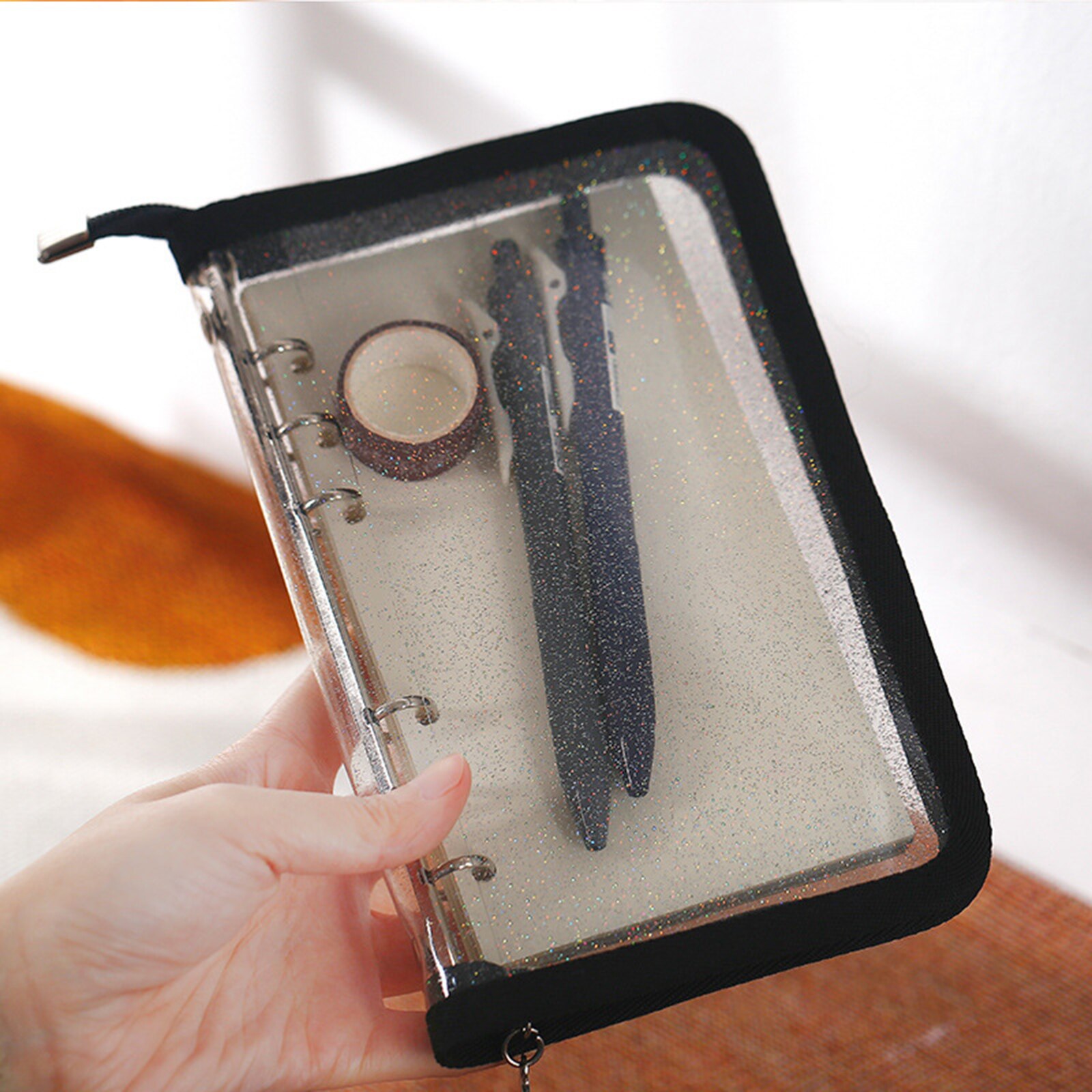 Zip Transparent Notebook Shell Binder Leaf Journal Planner Loose Zipper 130*200mm PVC Environmental A6 Office Stationery