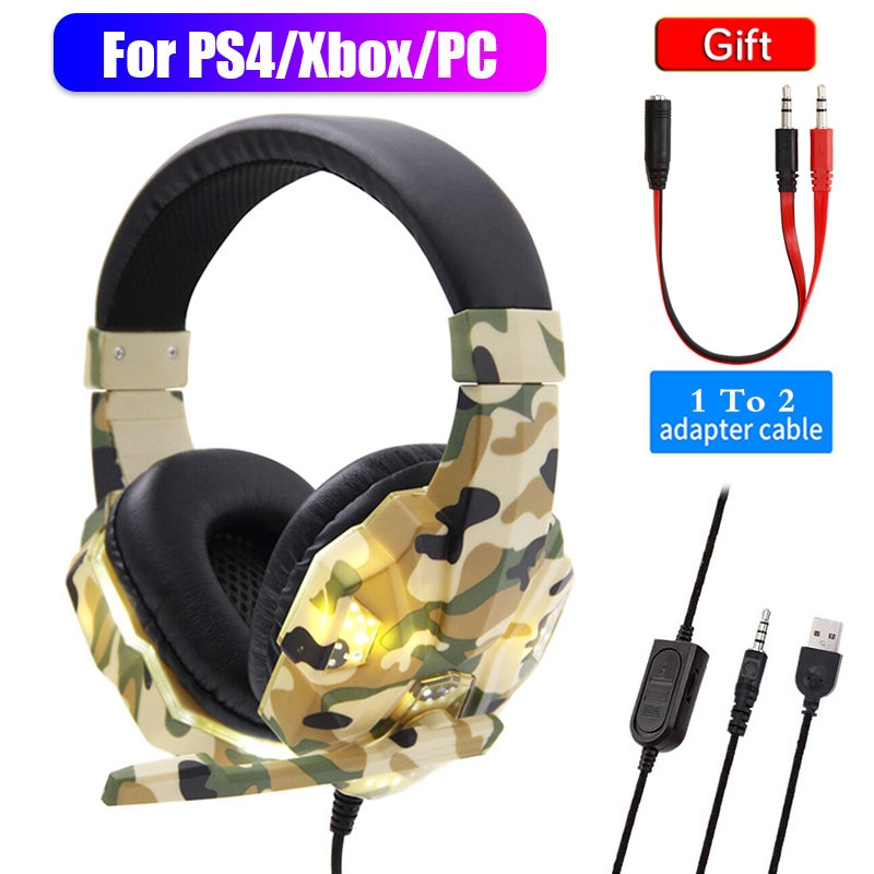 High-Grade Led Light Gamer Wired Headset For PS4 Switch Computer PC Bass Stereo Headphones With Mic Voice Control Men: Yellow LED PS4