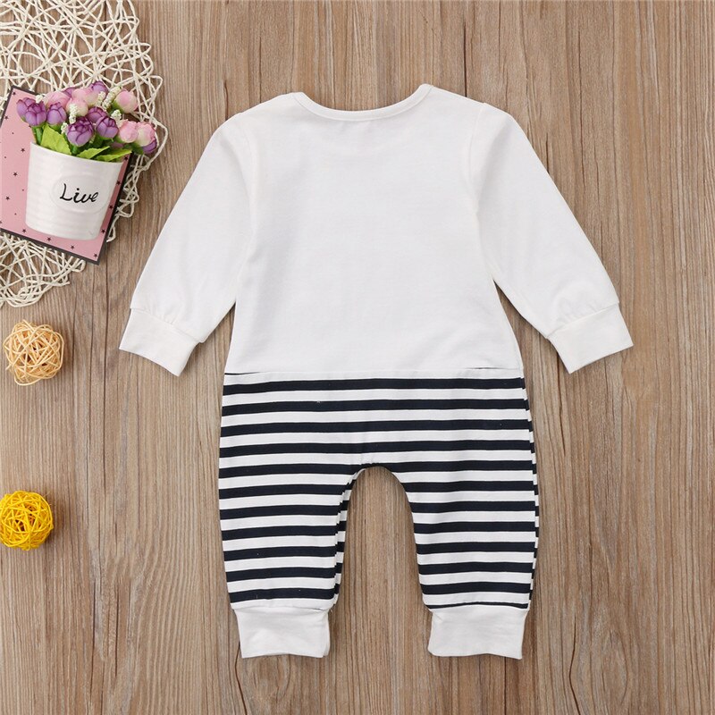 CANIS Herfst Casual Een Stuk Bebe Kid Jongens Kids Baby Meisjes Jongen Olifant Gestreepte Romper Jumpsuit Outfits Kleding