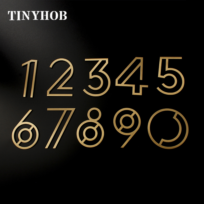 Números de casa huecos dorados, decoración de pared, placas de puerta de latón para Villa, Hotel, figuras DIY, etiquetas de números de dirección para dormitorio, hogar y oficina