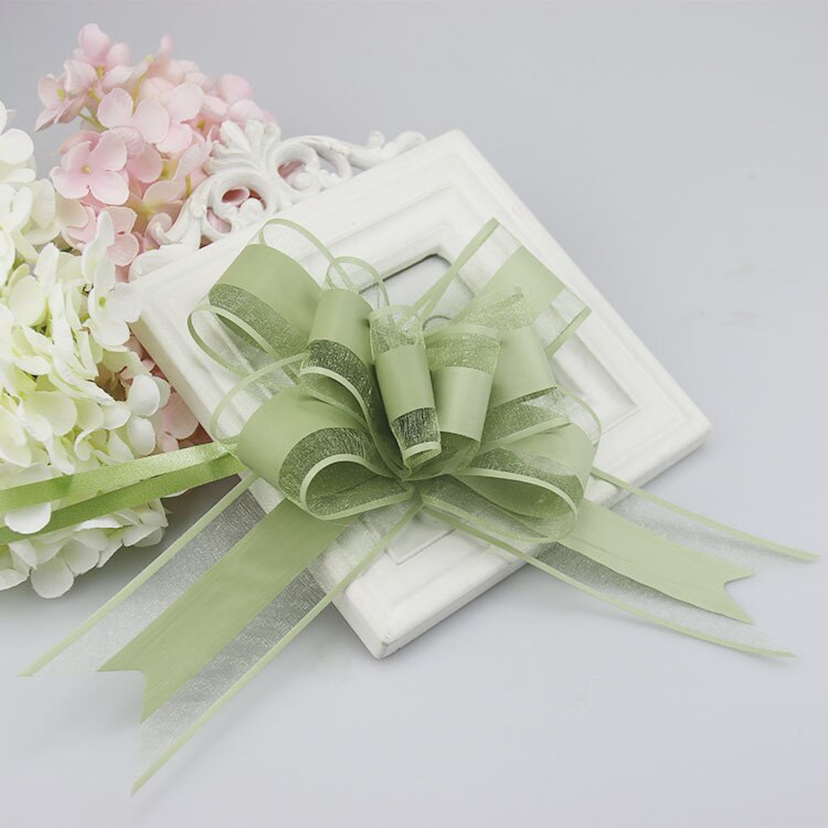 Plain Snow Yarn Garland Streamers Ribbon Flowers Packaging Bundled Wedding Car Door Hand Streamers Wedding Decoration: Matcha 10pieces