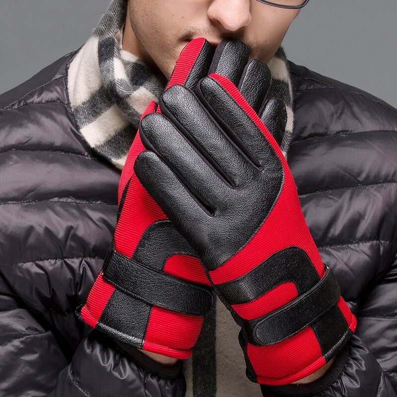 Leer Fietsen Handschoenen voor Herfst en Winter Fietsen Mannen en Vrouwen Touch Screen Warme Wind-proof en Waterdicht Katoen handschoenen