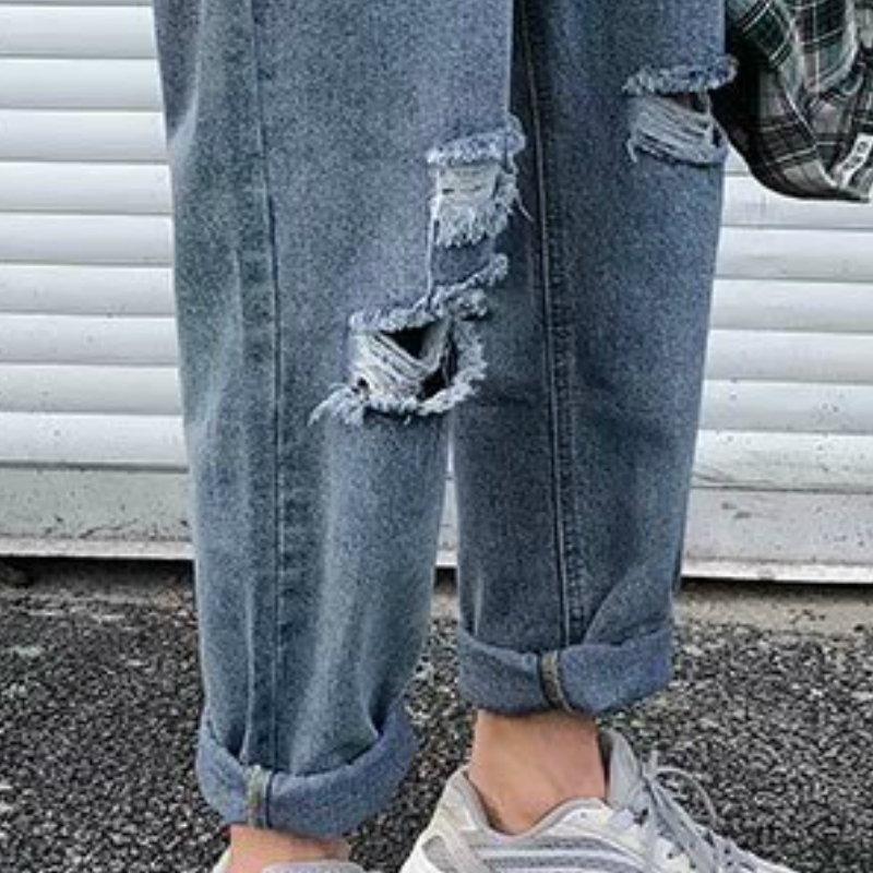 Jeans heren effen gaten oversize 5xl losse harajuku stijlvol in koreaanse stijl chic enkellange rechte herenbroek streetwear