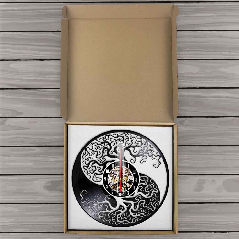 Yin og yang yggdrasil livets træ vinylplade vægur feng shui zen vægur taijitu balance symbol åndeligt ledet lys