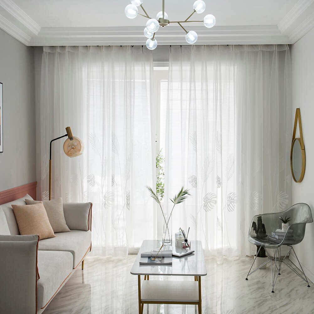 Palmblad Windows Tule Gordijnen Woonkamer Slaapkamer Screening Garen Gordijnen: A