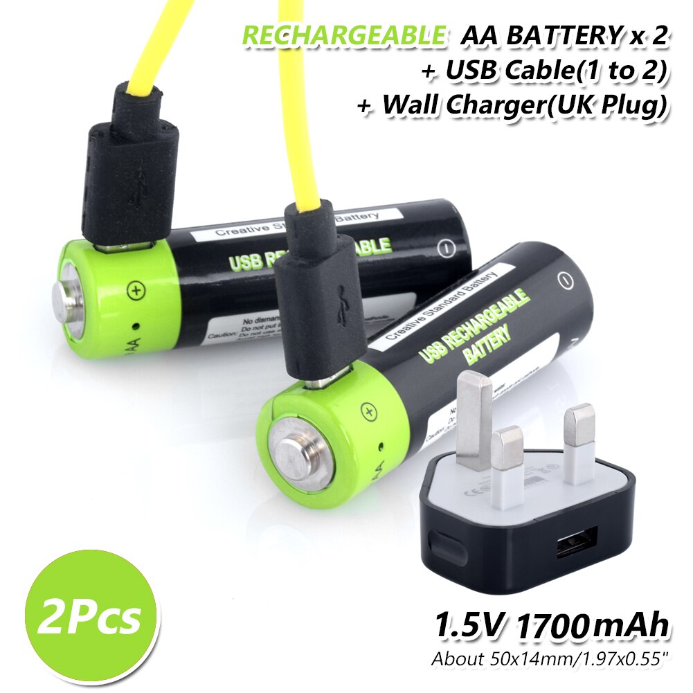 2X1700Mah Oplaadbare Aa Lithium-Ion Polymeer Batterijen Usb Lader 1.5V Volt Aa Li-Ion Lipo Batterij voor Afstandsbedieningen Speelgoed: 2AA USB UK charger