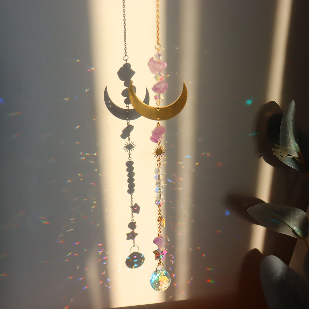 Crystal Wind Chime Star Moon Sun Catchers Prisms Pendant Dream catcher Plated Hanging for Outdoor Indoor Garden Windchimes: F