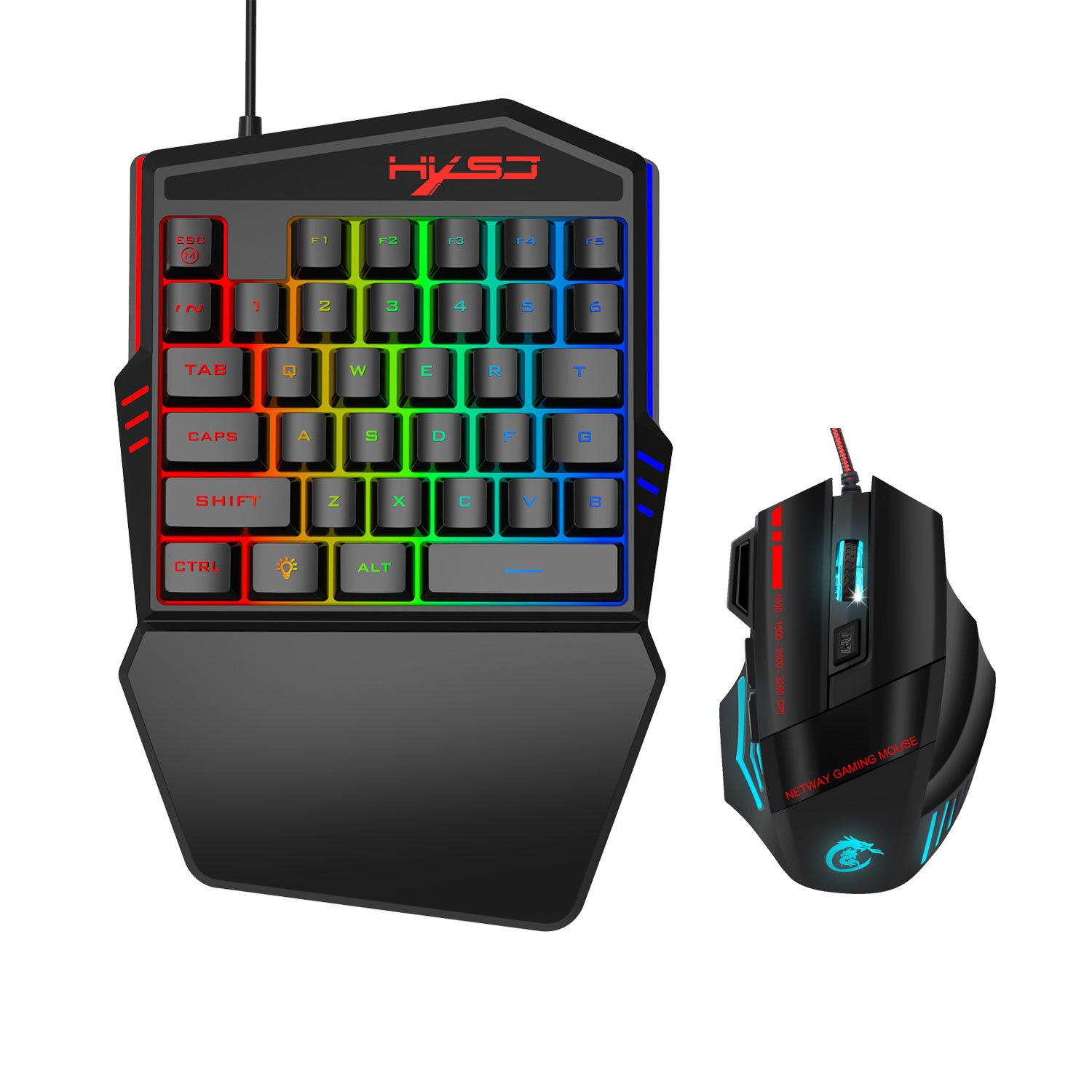 Teclado de una sola mano para videojuegos, juego de 35 teclas RGB retroiluminado, miniteclado portátil para PC, PS4, Xbox, Gamer para Win
