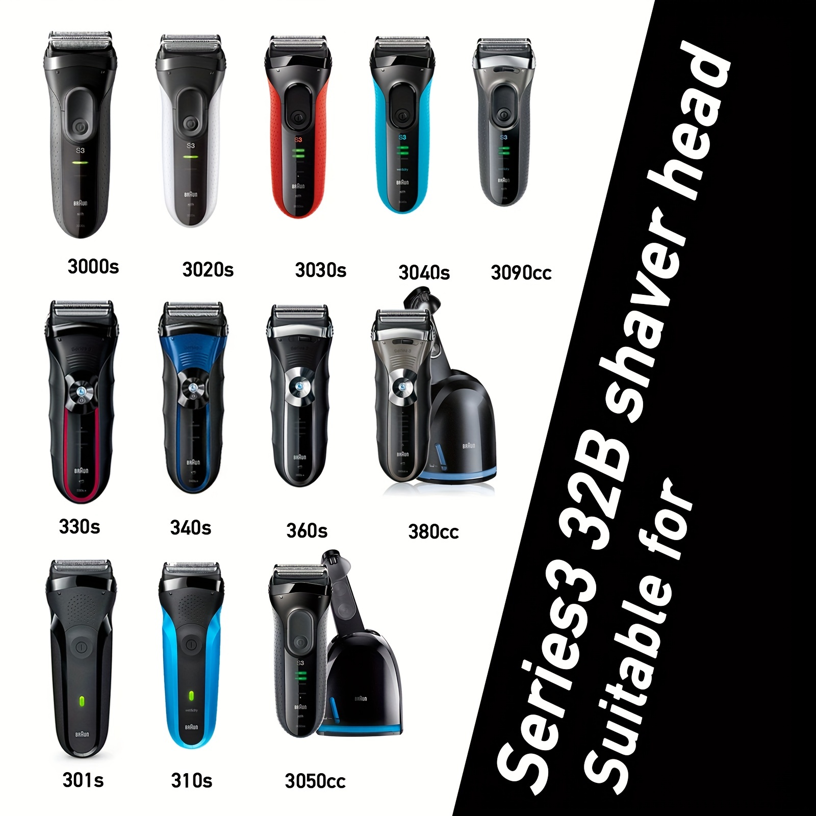 32B Vervanging Hoofd Scheerapparaat Deel Accessoires voor Braun Series S3 3040s 3000s 310 3010 3080s-4 3050cc 390cc 380s, 3090cc Etc