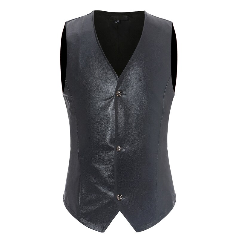 Mens Silver Metallic Coated Suit Vest Brand Slim Fit Single Breasted Suit Vest Waistcoat Men Punk Club Gilet Costume: black / XL