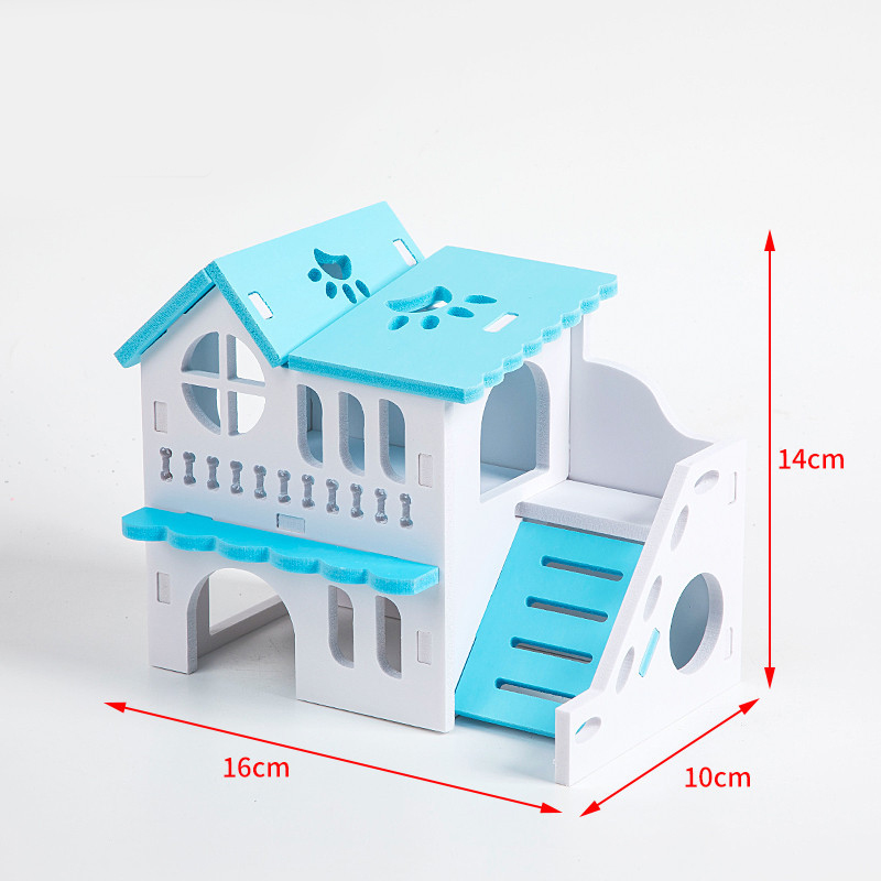 Niche de Hamster de luxe, maison de couchage, écureuil hérisson Chinchilla cochon d&#39;inde maison de jeu bricolage petits animaux Cage produits: blue-3