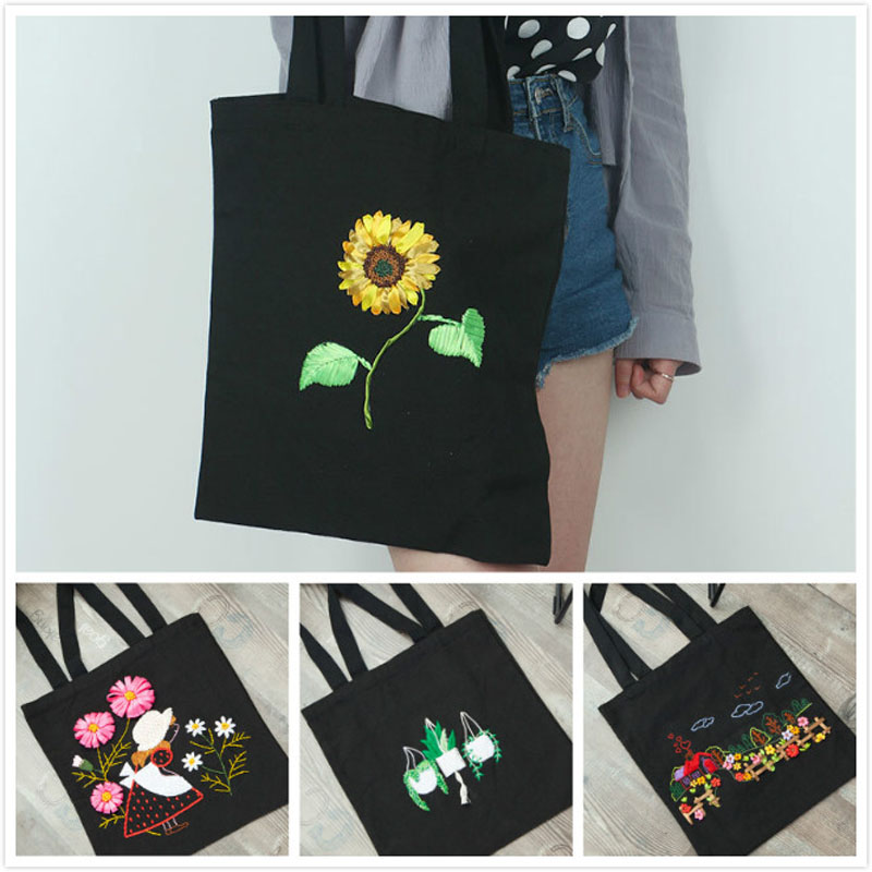 Fiore del nastro Del Ricamo Sacchetti di kit, Borsa Della Tela di canapa Ricamo A Punto Croce impostato per Principianti, Fatto A Mano Mestiere di Cucito Incompiuta