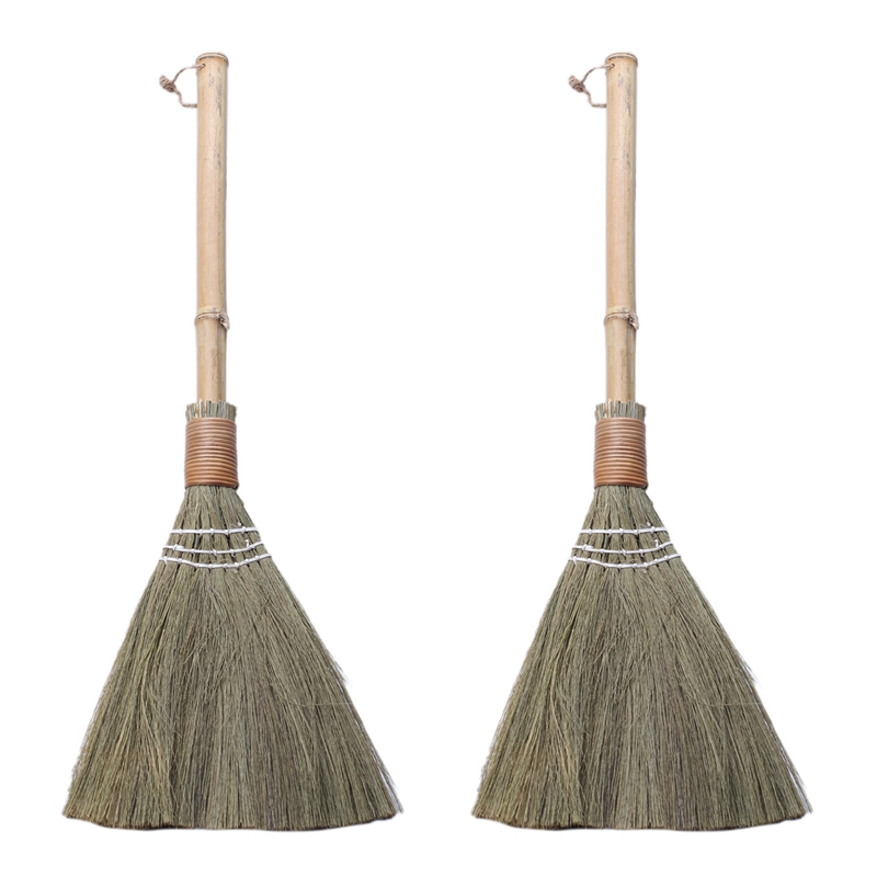 2X Handmade Sweeping Broom For Household Duster Cleaning Tool Useful Straw Braided Home Cleaning Broom Long Section: Default Title