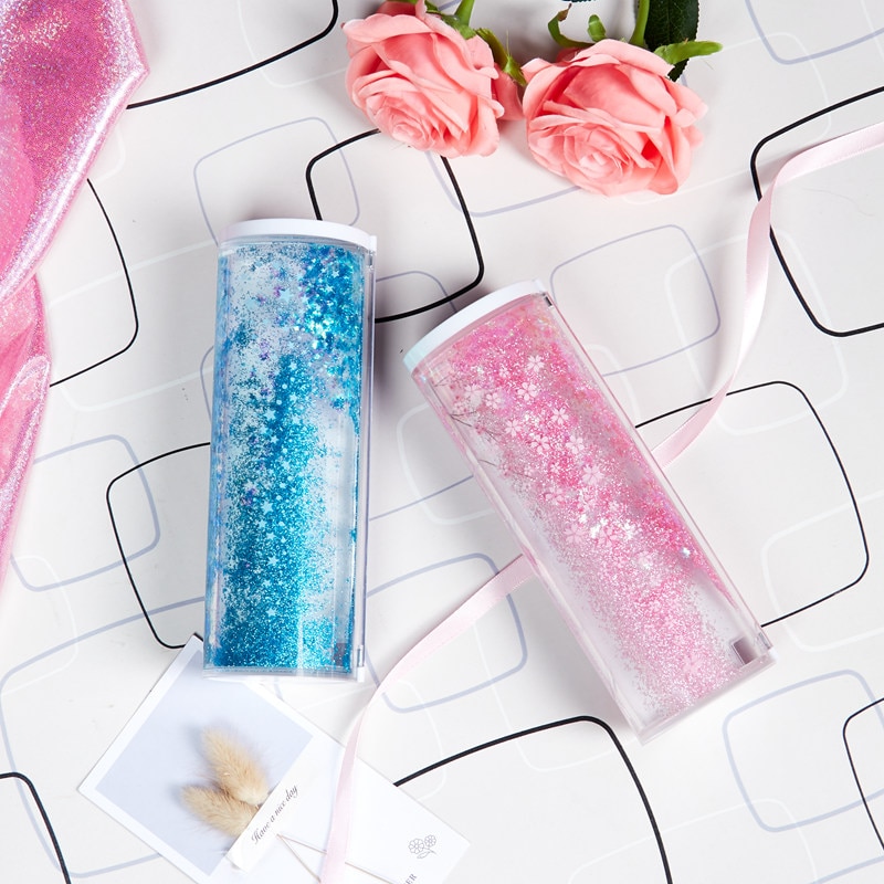 Quicksand Translucent Multifunction Cylindrical ipen Pencil Box Case Stationery Pen Holder Newmebox Pink Blue Star