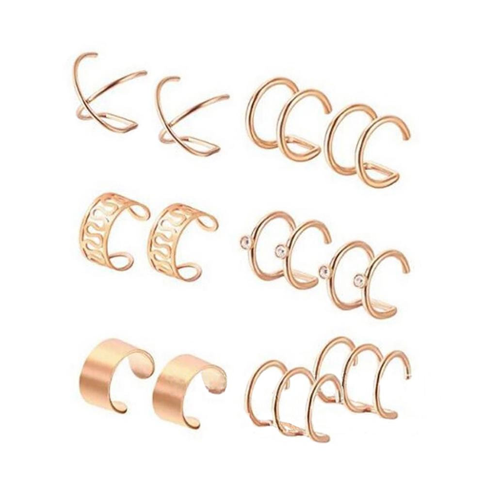 6 Pairs Punk Rock Ear Clip Manchet Wrap Oorbellen Geen Piercing-Clip Op Kraakbeen Wrap Earring: Rose Goud Kleur