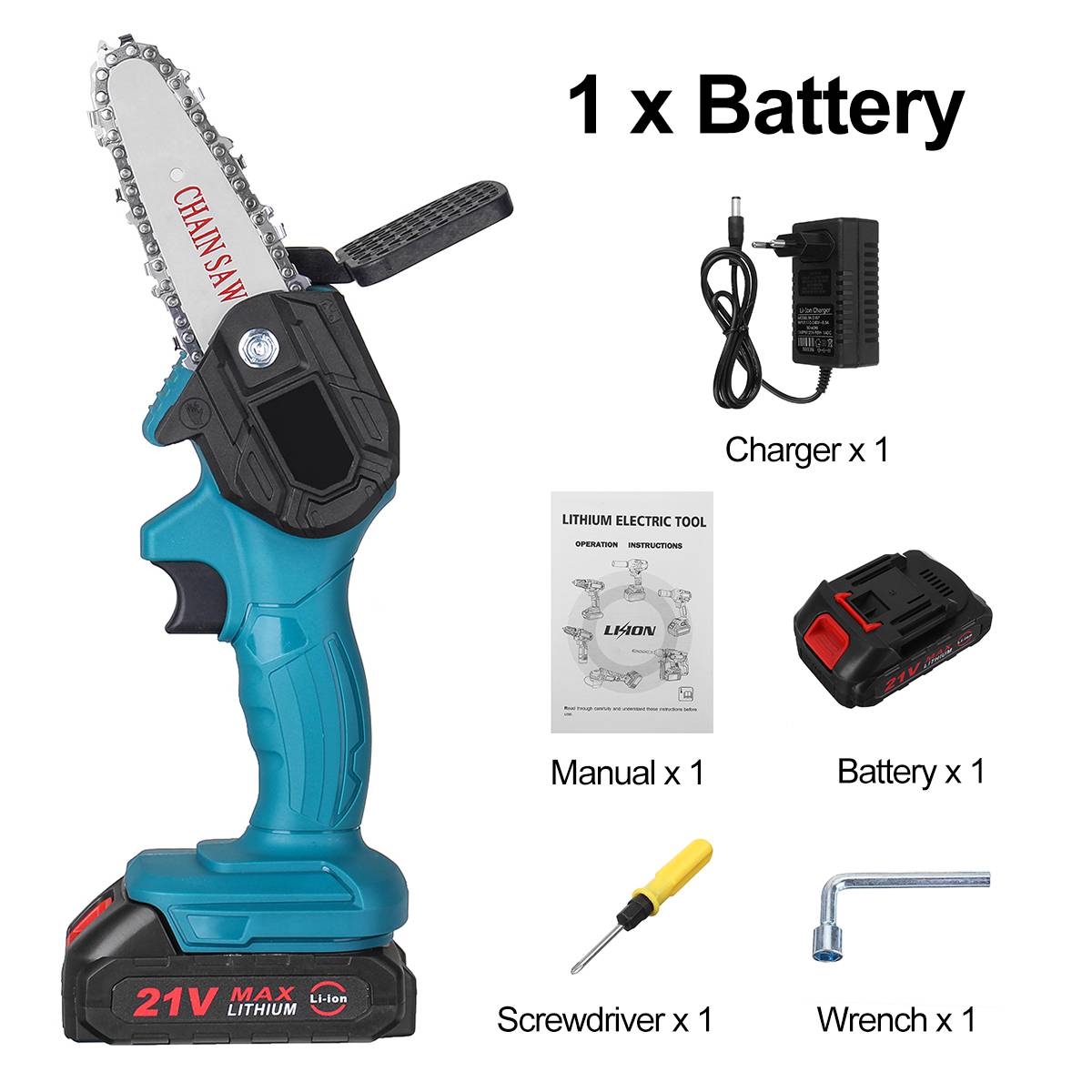 1000W 4 Inch Mini Elektrische Zaag Kettingzaag Met 2 Batterij Voor Houtbewerking Tuingereedschap Oplaadbare Elektrische Kettingzagen Hout cutter: 1 Battery / VS