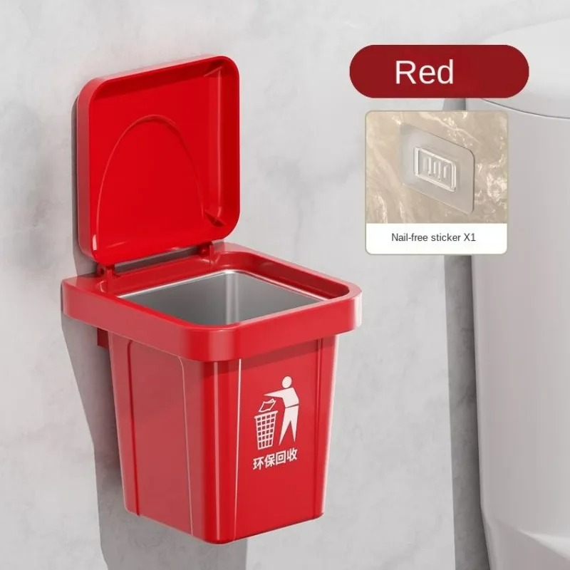 Bærbart askebeger, søppelbøtte-askebeger med lokk, askebeger i rustfritt stål, vegghengt bad, askebeger mot flyveaske: Rød