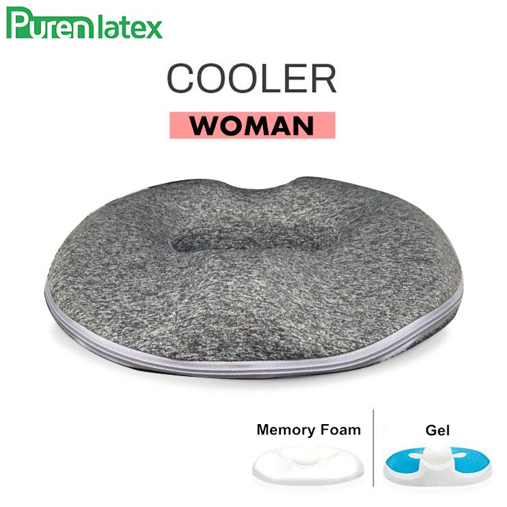 PurenLatex Summer Ice Cold Gel Memory Foam Office Chair Cushion Car Seat Coccyx Comfort Hemorrhoids Treat Post Surgery Pillow: Women Grey