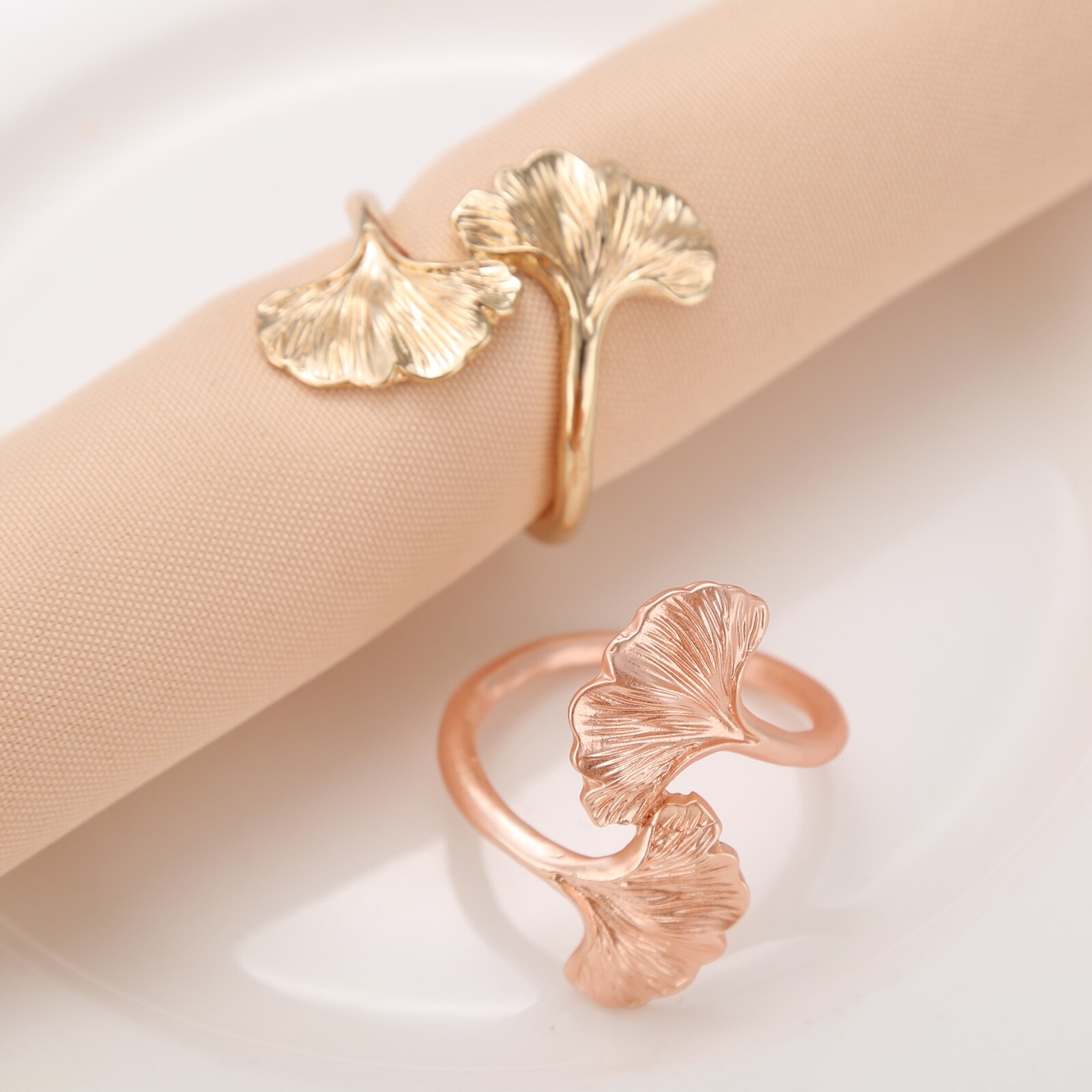 6Pcsrose Gold Servet Gesp Ginkgo Blad Westerse Servet Doek Ring Metalen Servetring Hotel Tafel