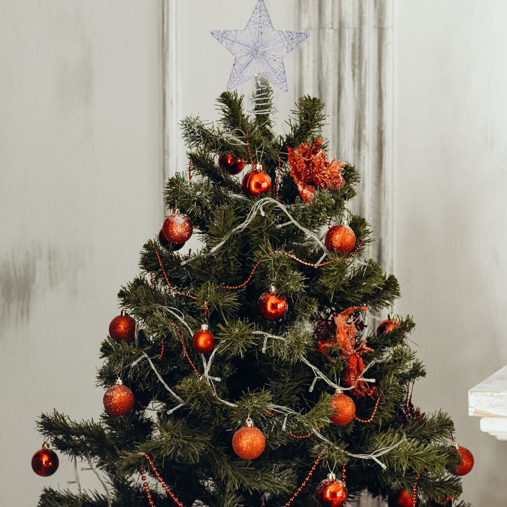 1Pc Tree Star Decor Kerstmis Glanzende Boom Ster Boom Ornament Kerst Versiering: Sliver