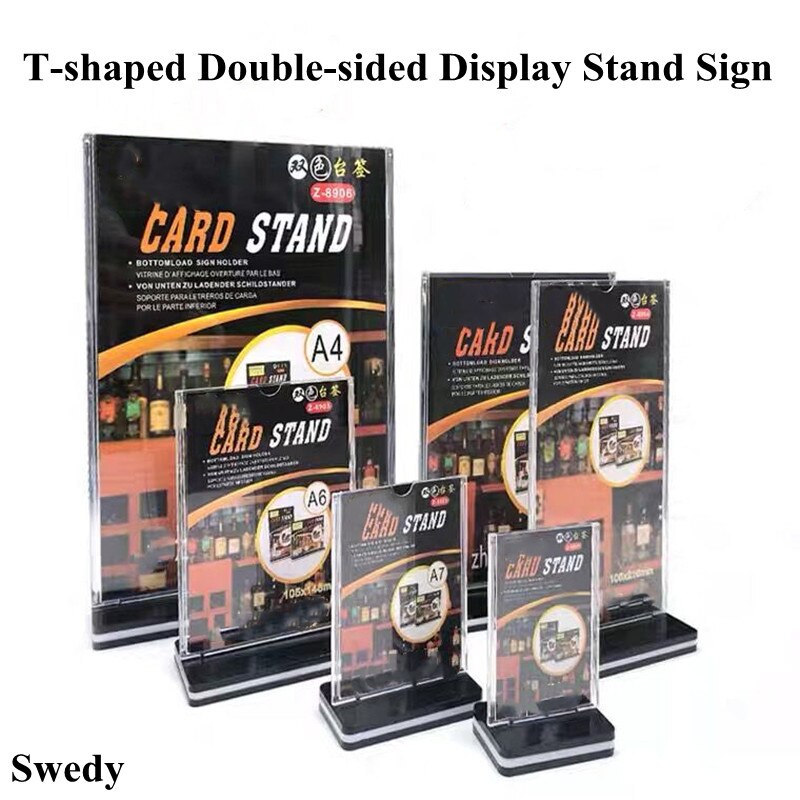 55x90mm T Shape Double Sided Table Top Acrylic Sign Holder Display Stand Upright Photo Picture Frame Wedding Menu Ad Holder