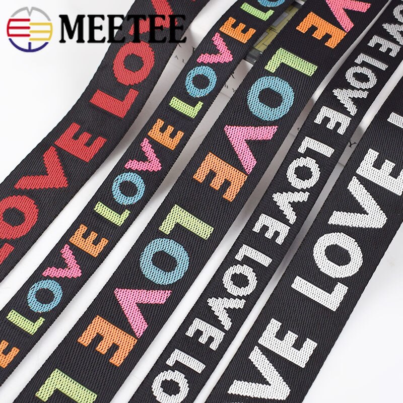 Meetee 8yards 25/38mm Width Nylon Jacquard Webbing Tape Ribbon LOVE Belt DIY Bag Shoulder Strap Garment Decor Sewing Accessories