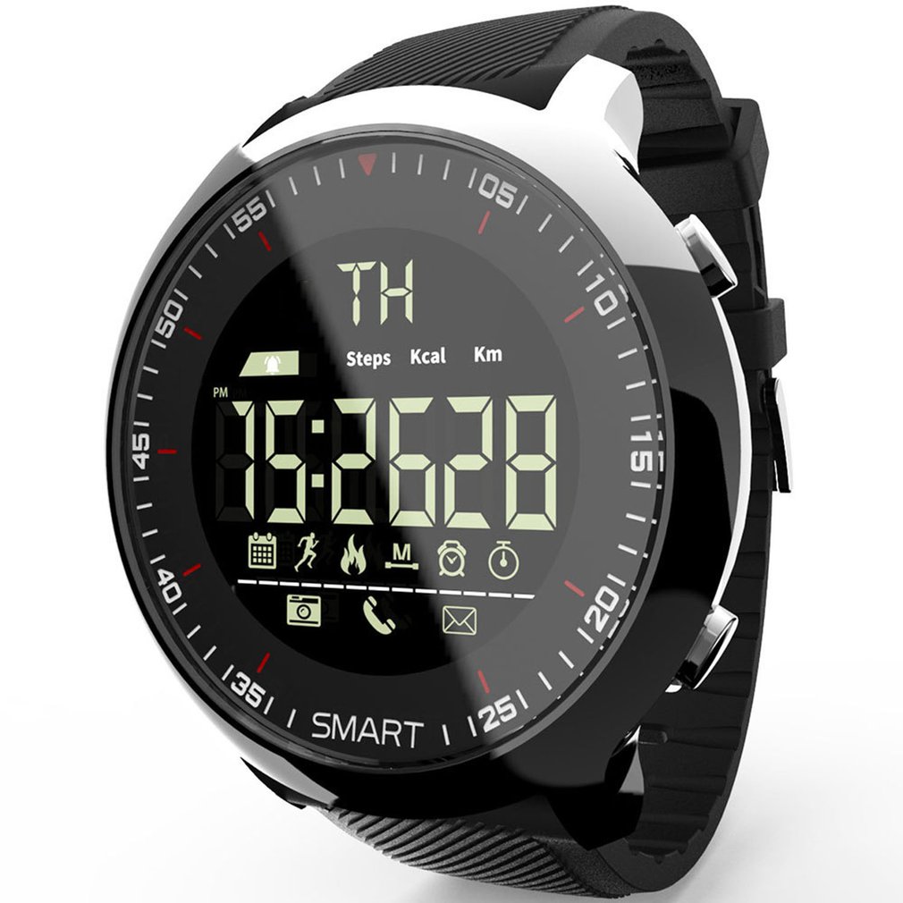 Ex18 relógio inteligente à prova dwaterproof água luminosa pedômetro mensagem de telefone ao ar livre masculino smartwatches: black