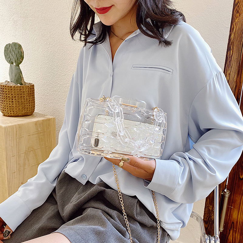 Acryl Transparante Plaid Clutch Bag Zomer Avondtasje Vrouwen Makeup Box Meisjes Pvc Schouder Keten Tas Plastic Clear Clutch