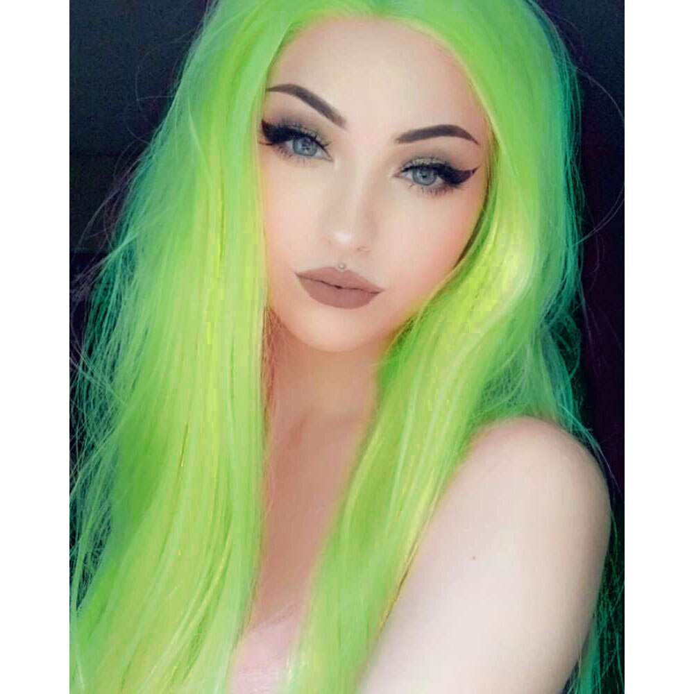 Peluca larga seda con encaje verde fluorescente para mujer, pelo Natural sin pegamento, resistente al calor: fluorescent green