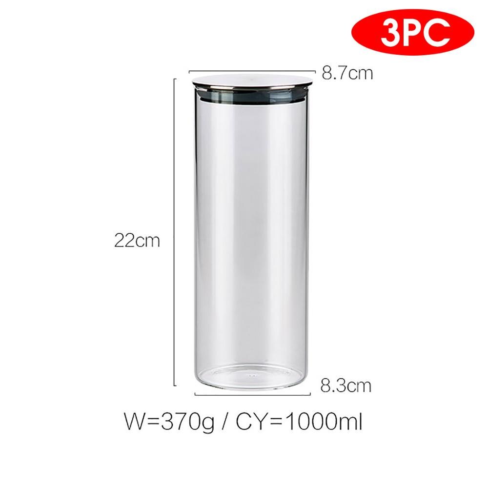 300/500/750/1000ML Glass Airtight Storage Jars Kitchen Food Storage Canister Containers For Candy Cookies Sugar Flour: 3pcs 1000ml